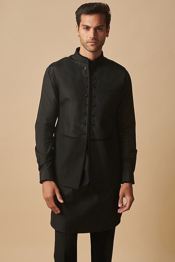 Black Silk Bundi Jacket by Philocaly