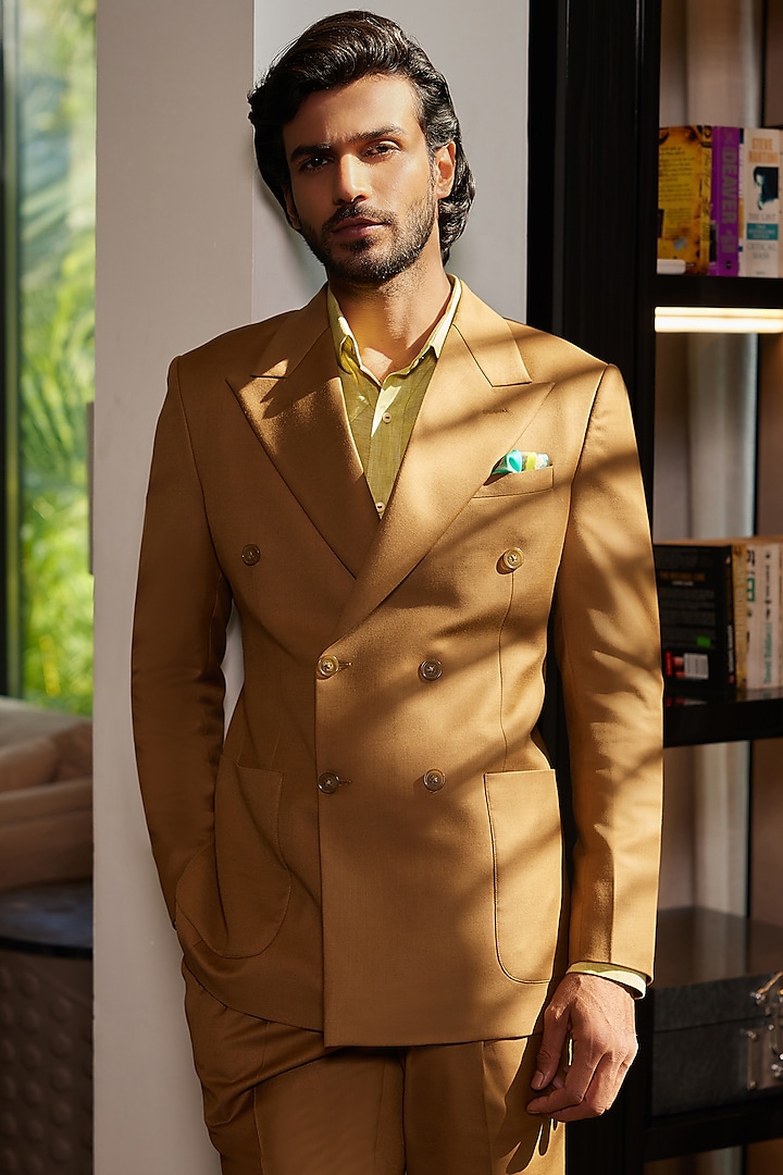 Yellow Ochre Perennial Wool Double-Breasted Blazer by Philocaly