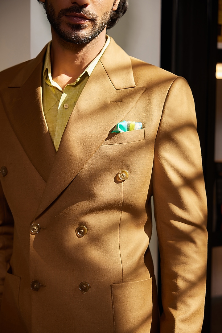 Yellow Ochre Perennial Wool Double-Breasted Blazer Set by Philocaly at Pernia's Pop Up Shop