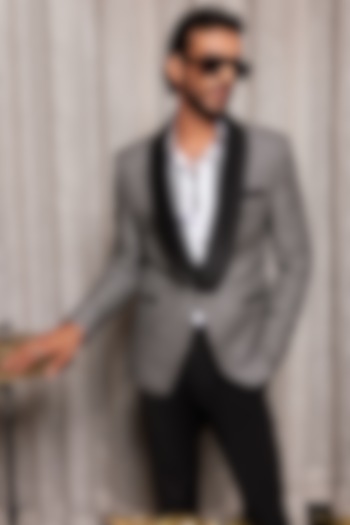 Black & White Wool Embroidered Houndstooth Tuxedo by Philocaly at Pernia's Pop Up Shop