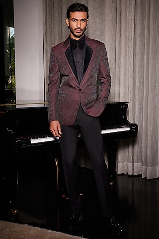Maroon Jacquard Tuxedo  by Philocaly