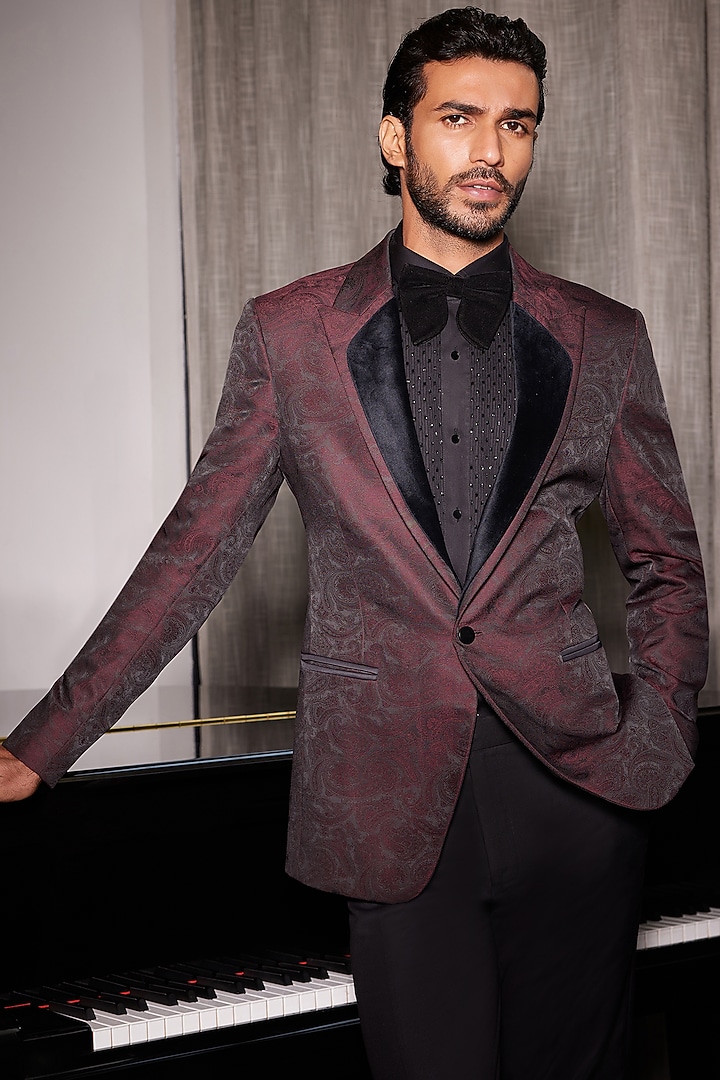 Maroon Jacquard Tuxedo  by Philocaly at Pernia's Pop Up Shop