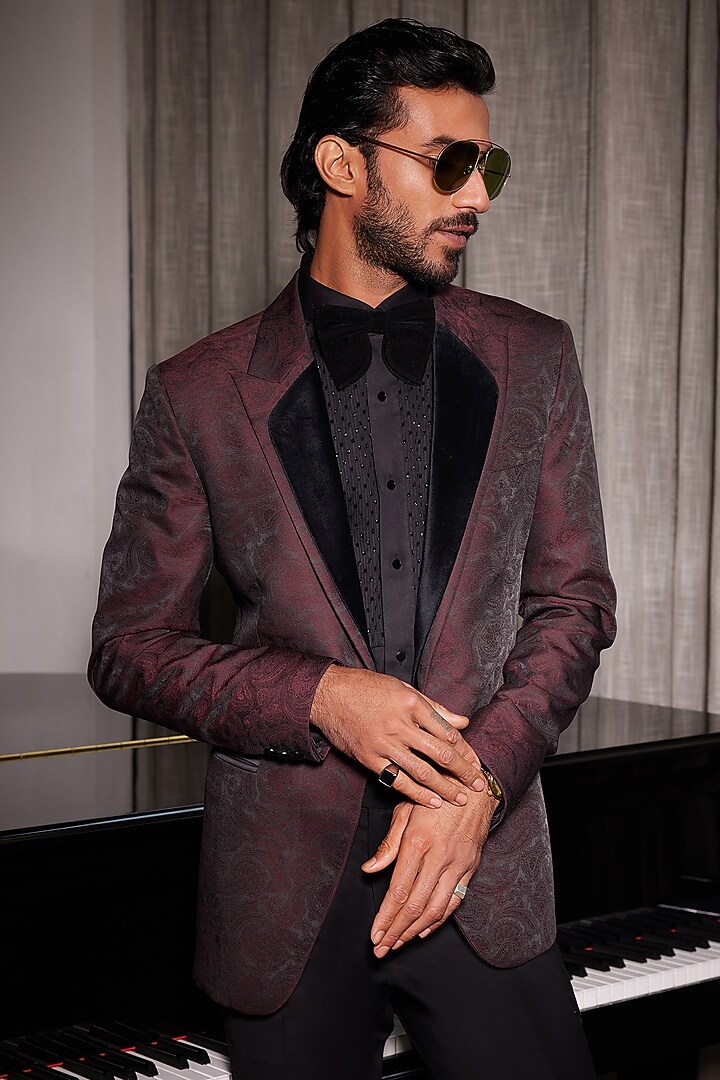 Maroon Jacquard Tuxedo  by Philocaly at Pernia's Pop Up Shop