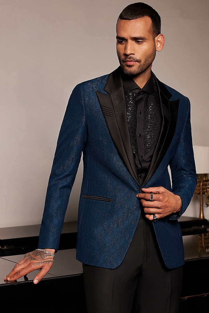 Teal Wool & Silk Blend Tuxedo by Philocaly