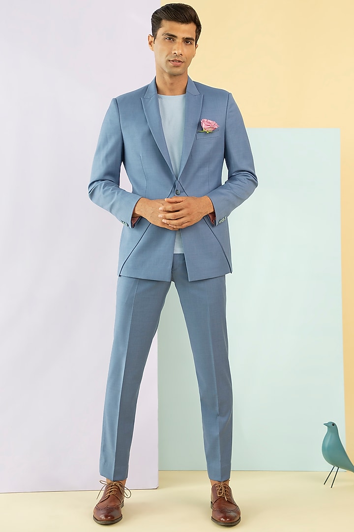 Steel Blue Wool Suit by Philocaly at Pernia's Pop Up Shop