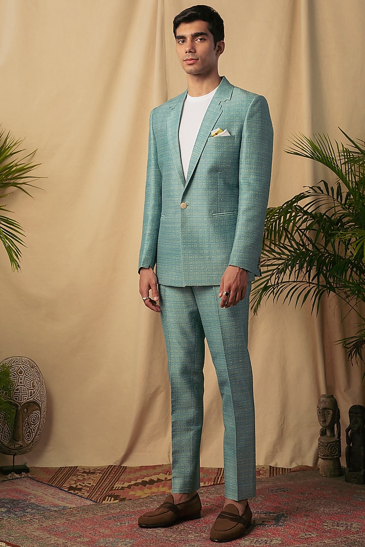 Turquoise Printed Suit by Philocaly