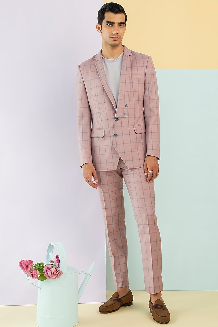 Pink Wool Checkered Suit by Philocaly