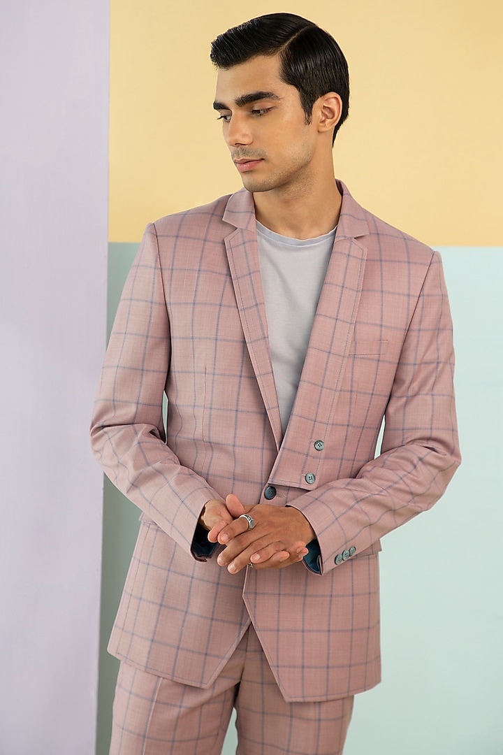 Pink Wool Checkered Suit by Philocaly at Pernia's Pop Up Shop