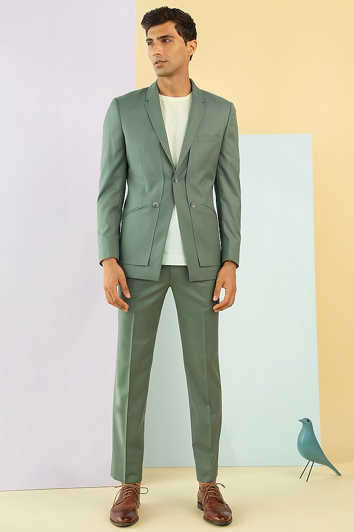 Sage Green Paneled Suit by Philocaly