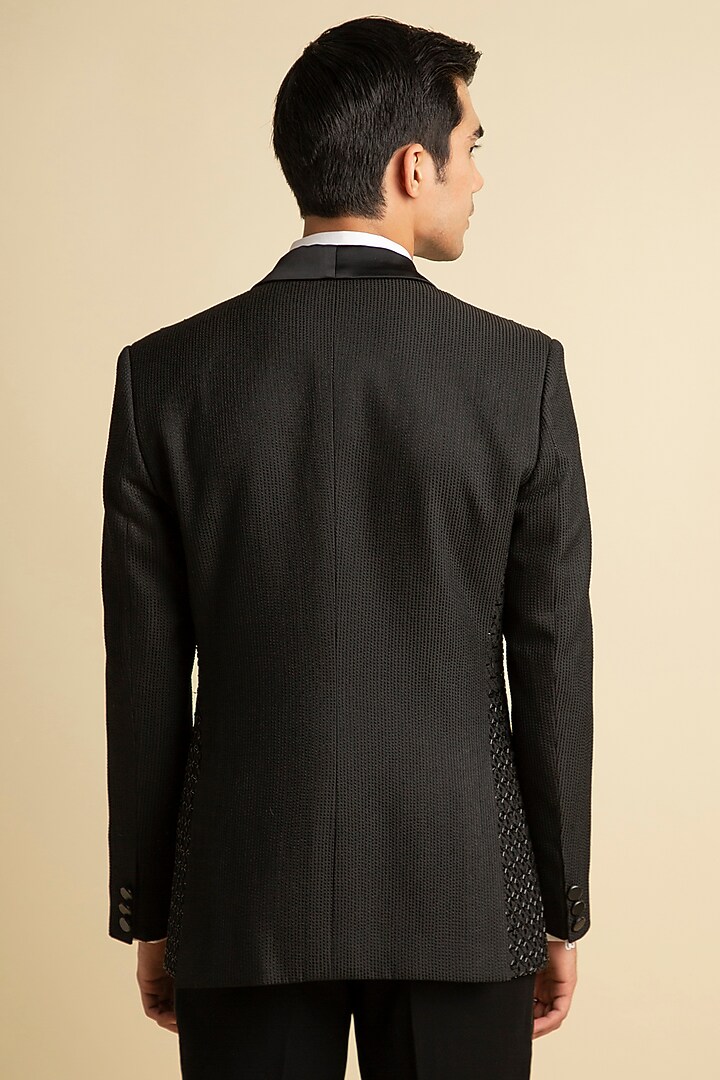 Black Silk Blend Hand Embellished Tuxedo by Philocaly at Pernia's Pop Up Shop