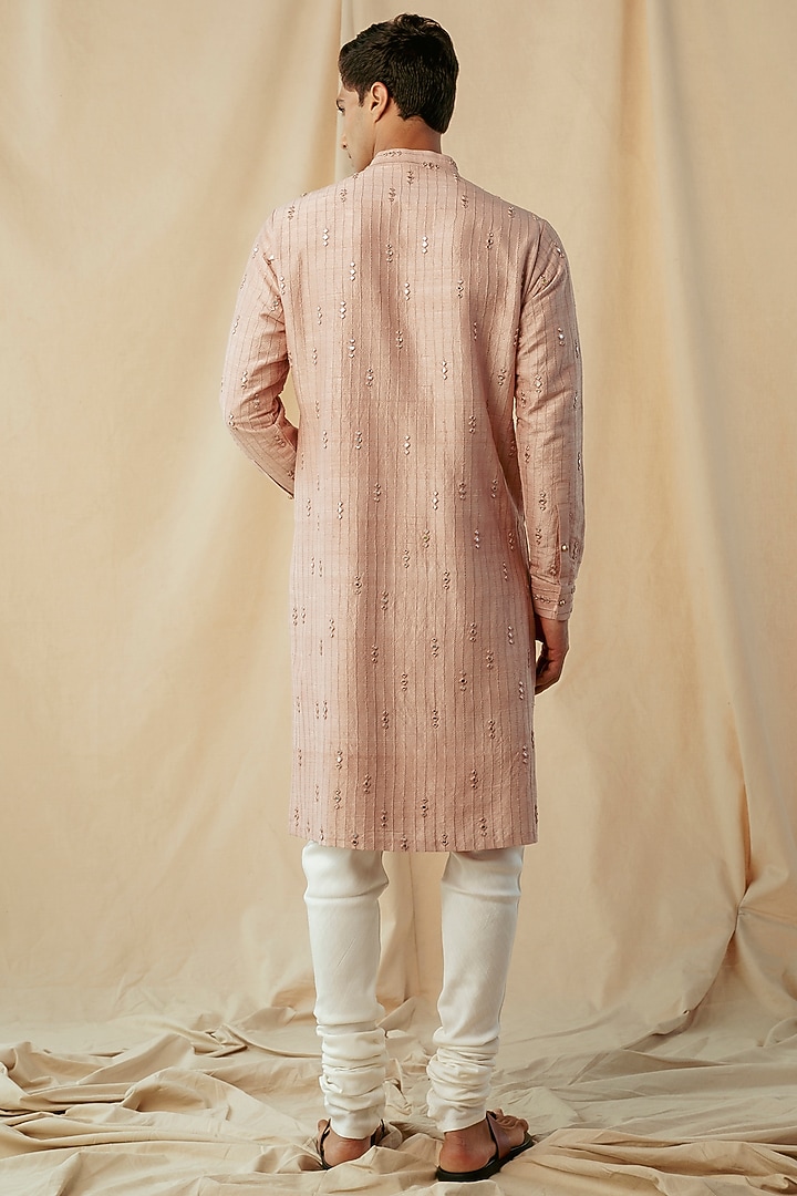 Blush Peach Silk Mirror Work Kurta by Philocaly at Pernia's Pop Up Shop