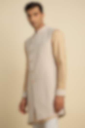 Beige Ikat Bundi Jacket by Philocaly at Pernia's Pop Up Shop