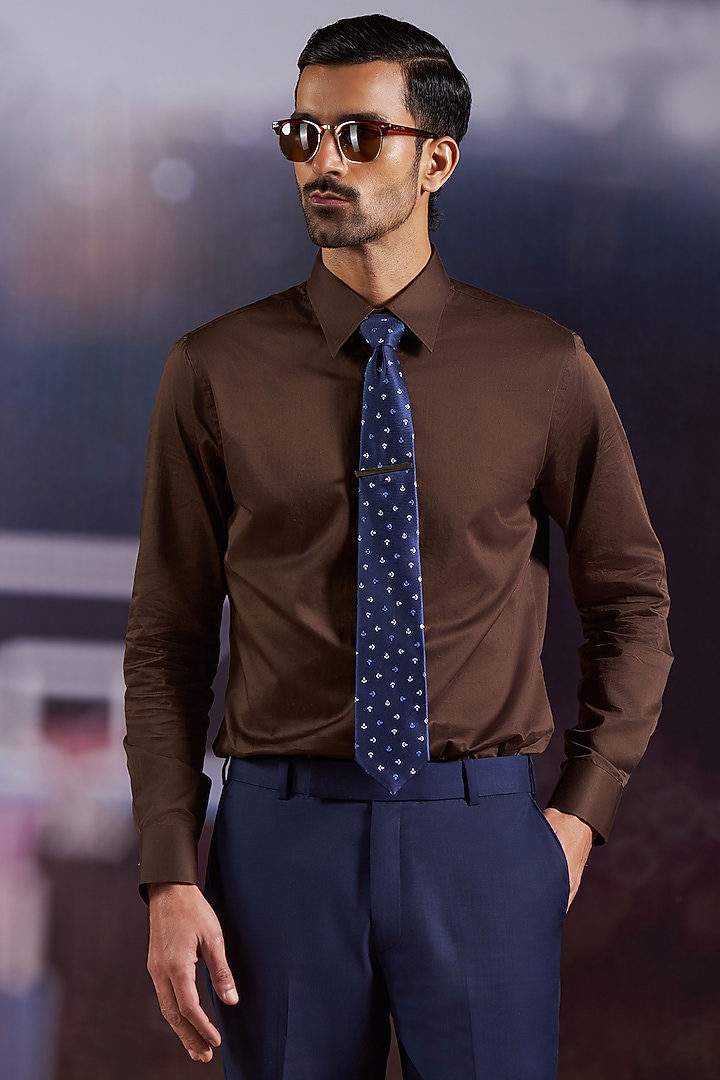 Chocolate Brown Cotton Party Wear Shirt by Philocaly at Pernia's Pop Up Shop