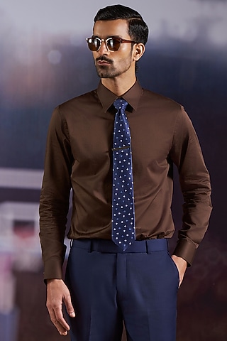 Chocolate Brown Cotton Shirt by Philocaly