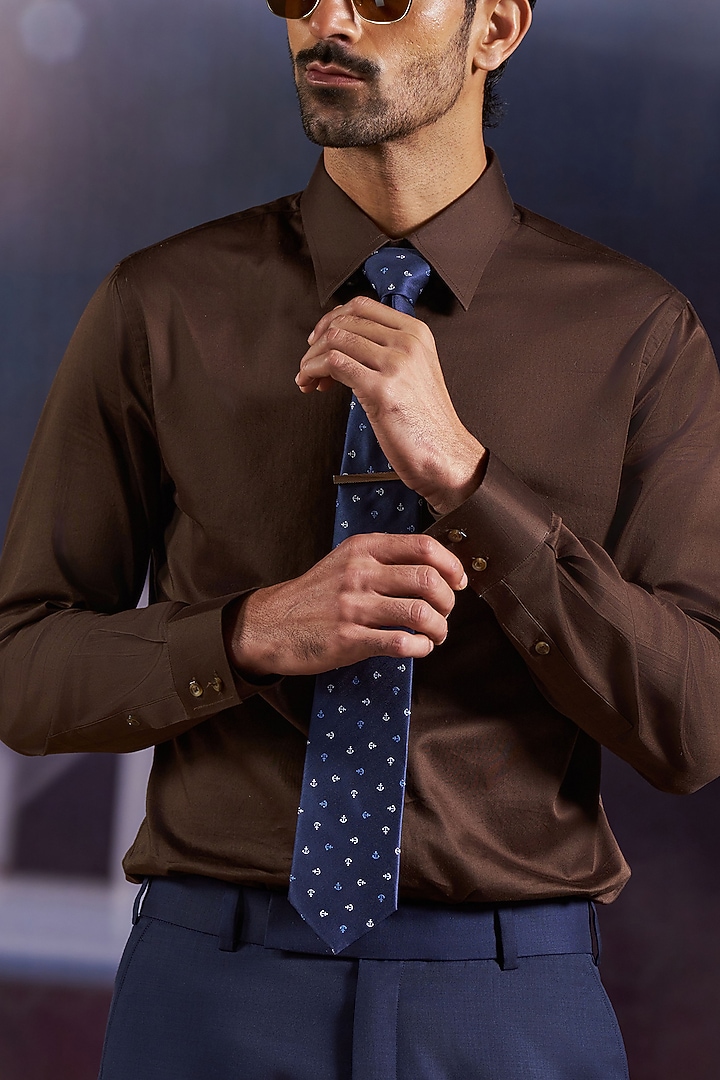 Chocolate Brown Cotton Party Wear Shirt by Philocaly at Pernia's Pop Up Shop