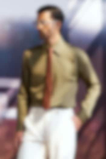 Olive Green Cotton Party Wear Shirt by Philocaly at Pernia's Pop Up Shop