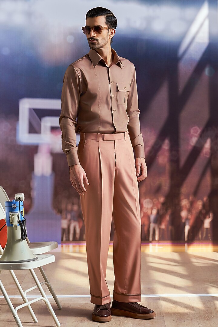 Mocha Brown Cotton Party Wear Shirt by Philocaly at Pernia's Pop Up Shop