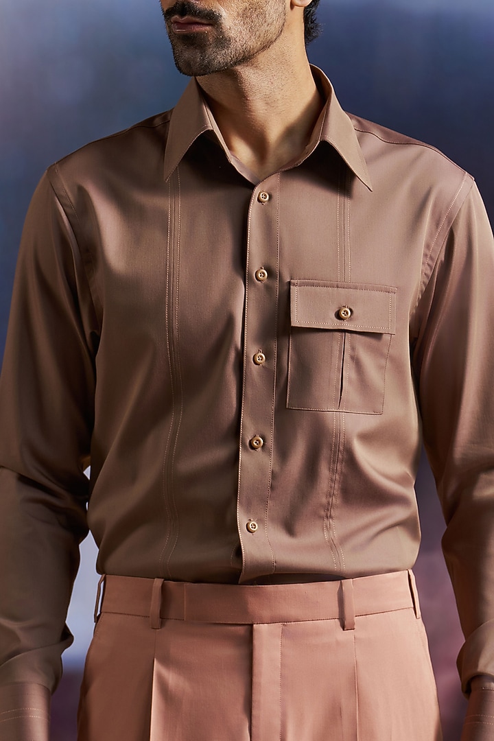 Mocha Brown Cotton Party Wear Shirt by Philocaly at Pernia's Pop Up Shop