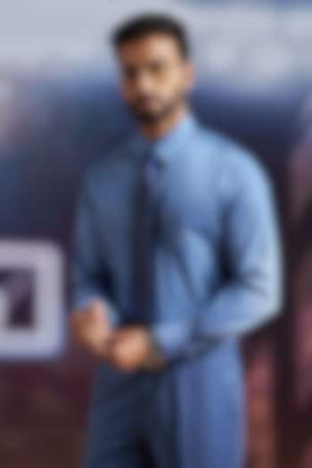 Blue Cotton Blend Party Wear Shirt by Philocaly at Pernia's Pop Up Shop