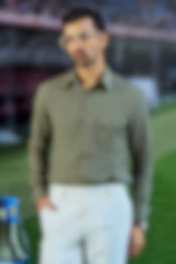 Olive Green Cotton Party Wear Shirt by Philocaly at Pernia's Pop Up Shop