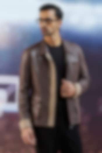 Brown Faux Leather Jacket by Philocaly at Pernia's Pop Up Shop