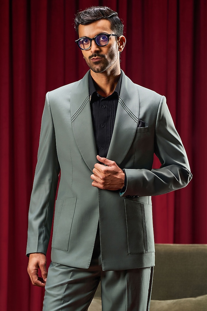 Teal Perennial Wool Jacket by Philocaly at Pernia's Pop Up Shop