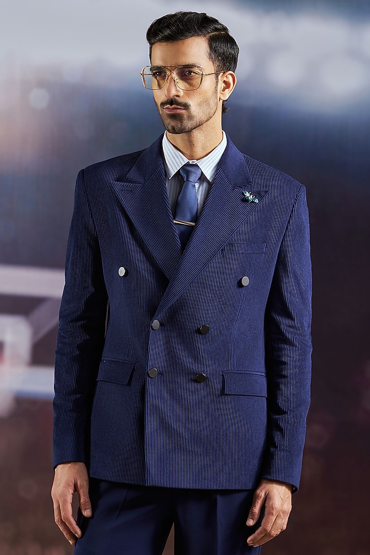 Dark Blue Corduroy Blazer by Philocaly at Pernia's Pop Up Shop