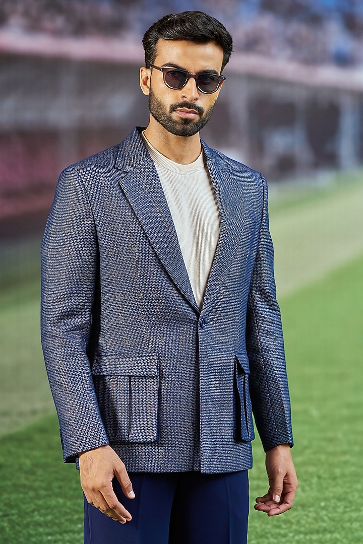 Blue Wool Blend Jacket by Philocaly at Pernia's Pop Up Shop