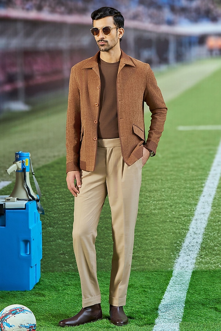 Copper Wool Blend Embroidered Shacket by Philocaly at Pernia's Pop Up Shop