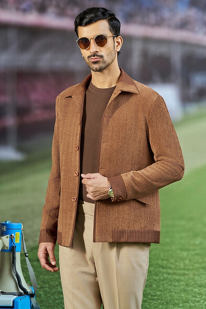 Copper Wool Blend Embroidered Shacket by Philocaly at Pernia's Pop Up Shop