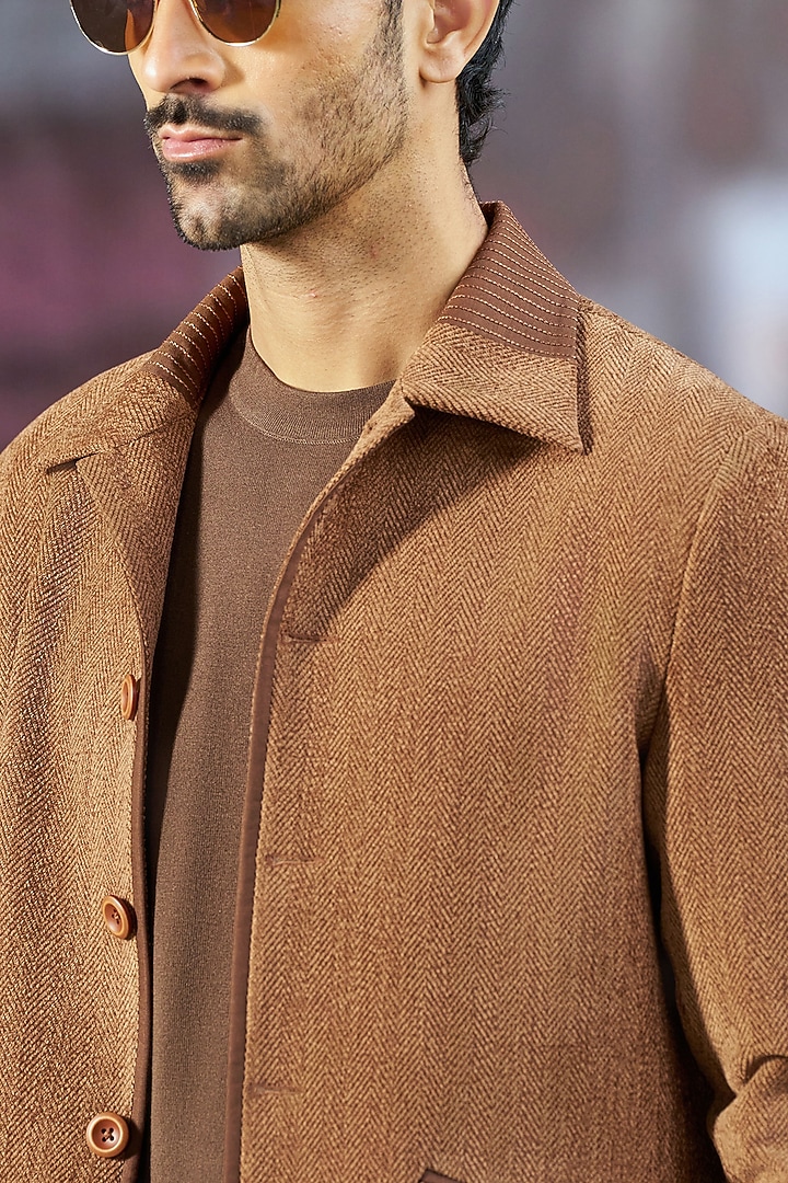 Copper Wool Blend Embroidered Shacket by Philocaly at Pernia's Pop Up Shop
