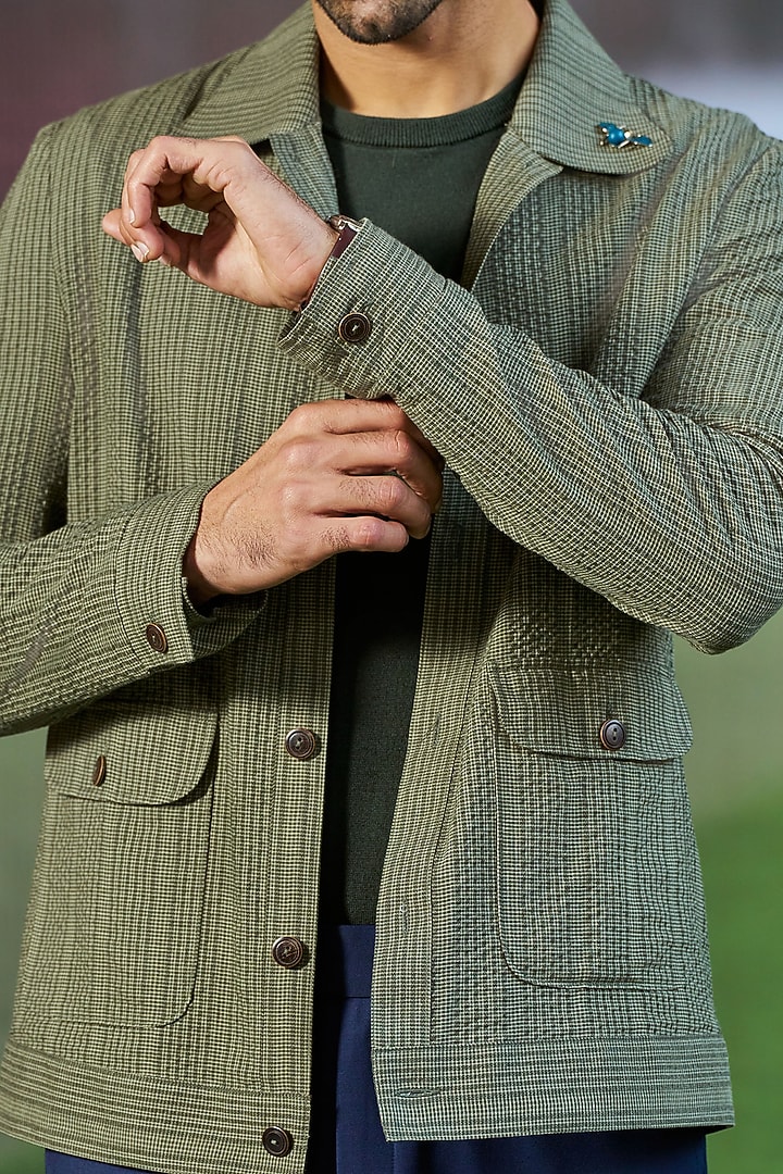 Olive Cotton Checkered Shacket by Philocaly at Pernia's Pop Up Shop