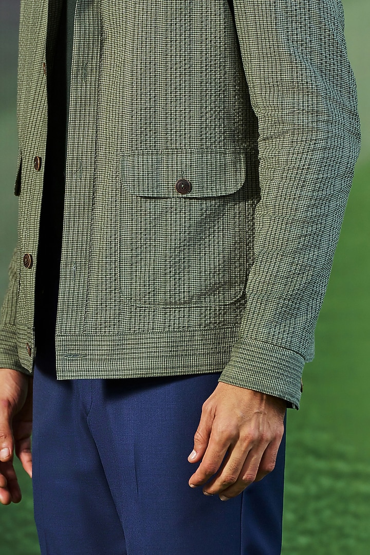 Olive Cotton Checkered Shacket by Philocaly at Pernia's Pop Up Shop