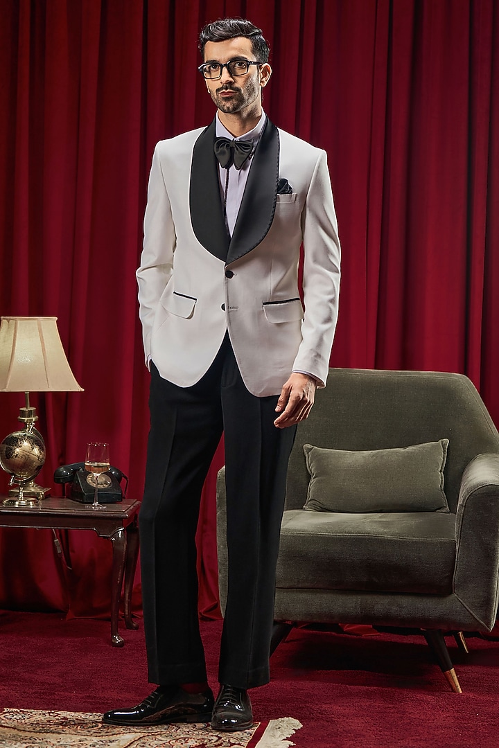 White Perennial Wool Tuxedo by Philocaly at Pernia's Pop Up Shop