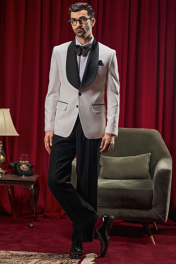 White Perennial Wool Tuxedo by Philocaly at Pernia's Pop Up Shop