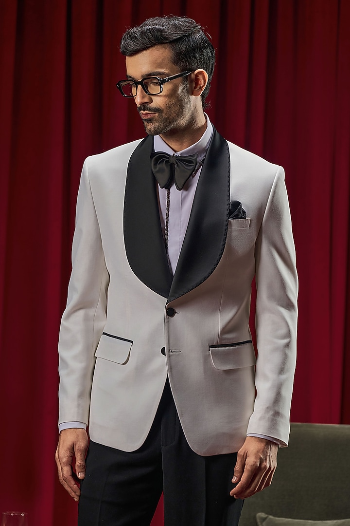 White Perennial Wool Tuxedo by Philocaly at Pernia's Pop Up Shop