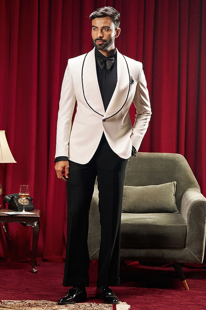 White Perennial Wool Tuxedo by Philocaly at Pernia's Pop Up Shop