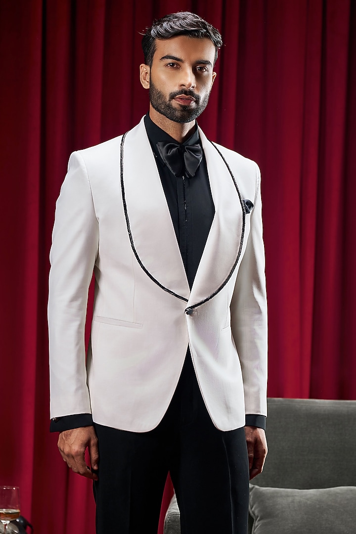 White Perennial Wool Tuxedo by Philocaly at Pernia's Pop Up Shop
