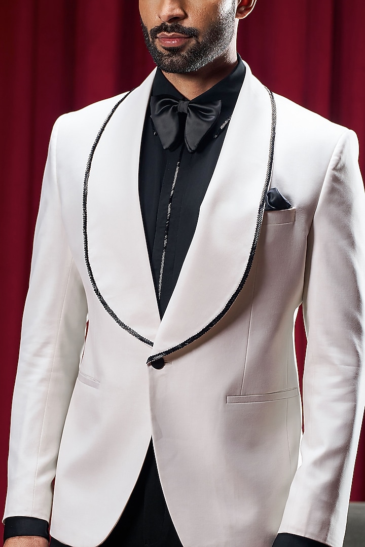 White Perennial Wool Tuxedo by Philocaly at Pernia's Pop Up Shop
