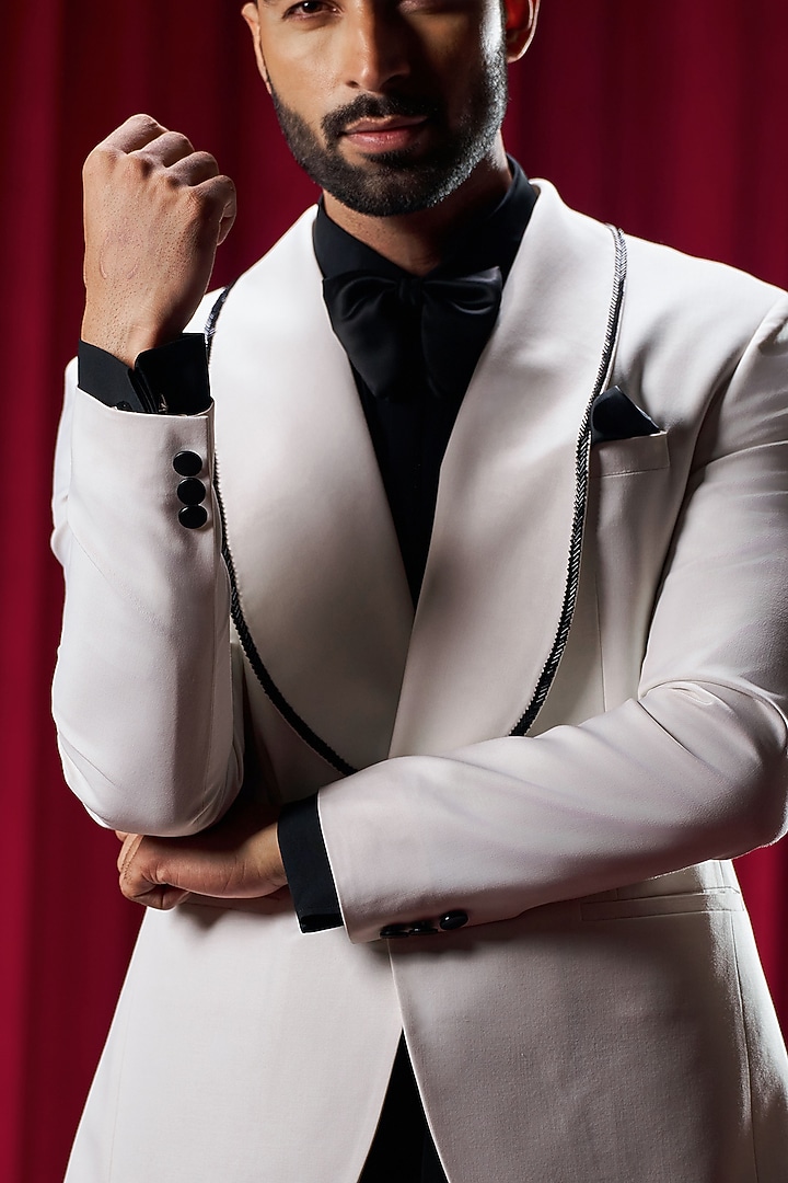 White Perennial Wool Tuxedo by Philocaly at Pernia's Pop Up Shop