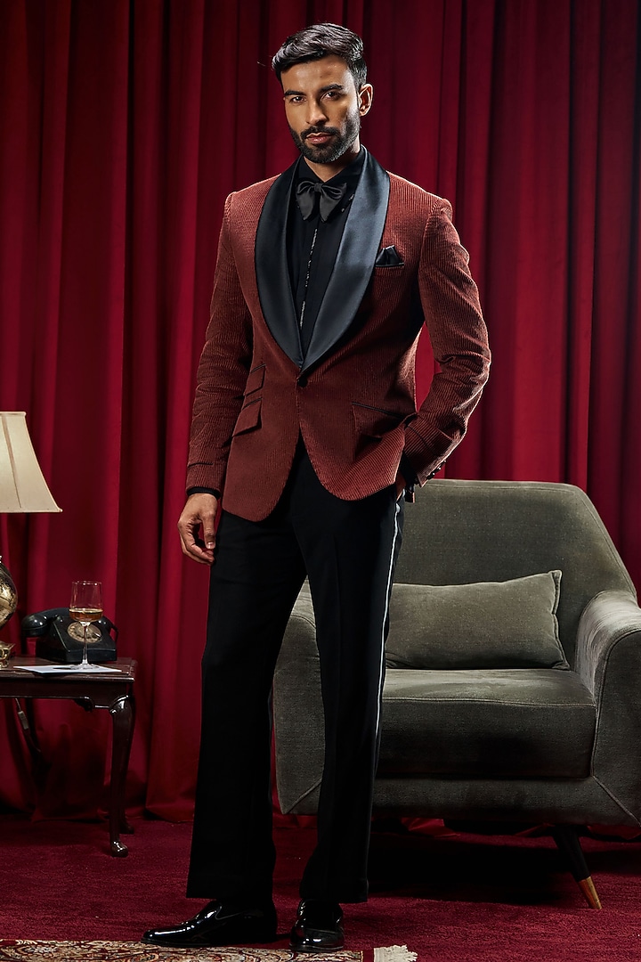 Maroon Corduroy Tuxedo by Philocaly at Pernia's Pop Up Shop