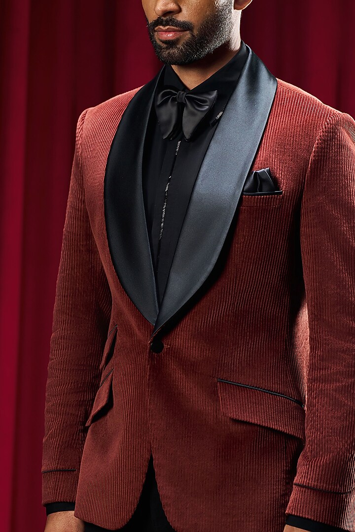 Maroon Corduroy Tuxedo by Philocaly at Pernia's Pop Up Shop
