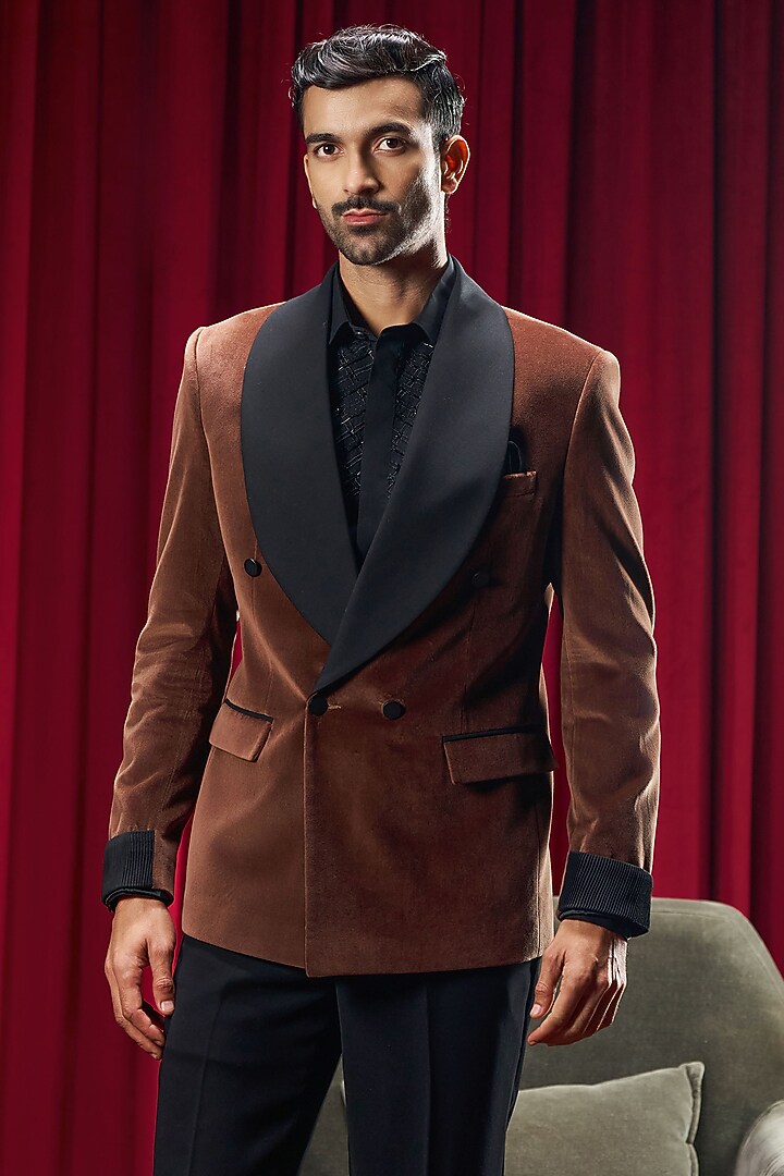 Brown Velvet Tuxedo by Philocaly at Pernia's Pop Up Shop