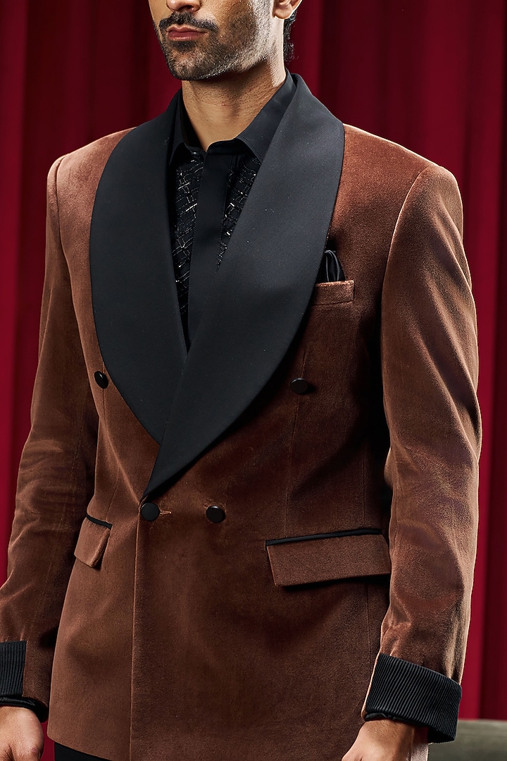 Brown Velvet Tuxedo by Philocaly at Pernia's Pop Up Shop