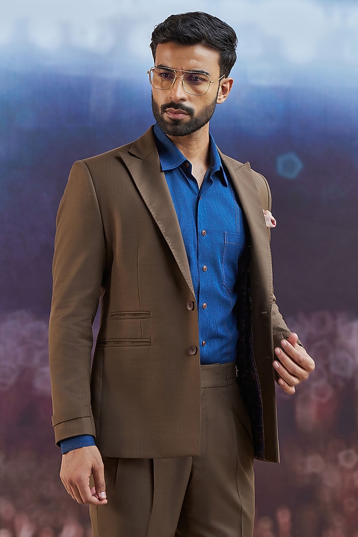 Brown Perennial Wool Blazer Set by Philocaly at Pernia's Pop Up Shop