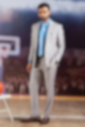 Grey Perennial Wool Blazer Set by Philocaly at Pernia's Pop Up Shop