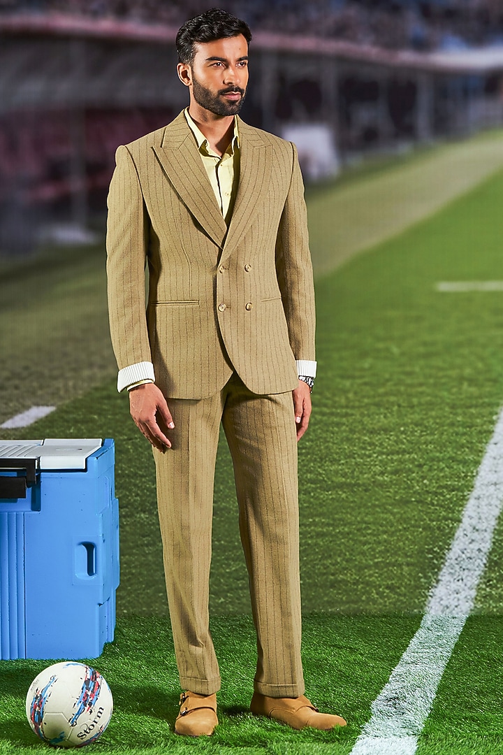 Olive Green Wool Blend Blazer Set by Philocaly at Pernia's Pop Up Shop