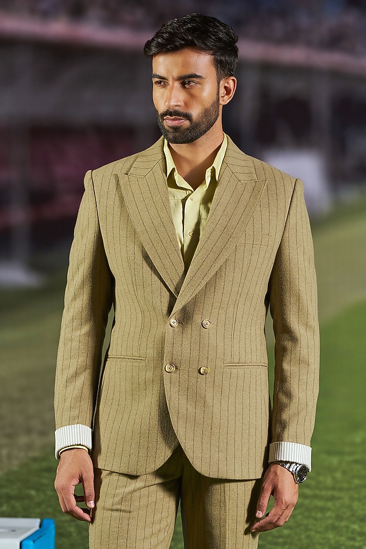 Olive Green Wool Blend Blazer Set by Philocaly at Pernia's Pop Up Shop