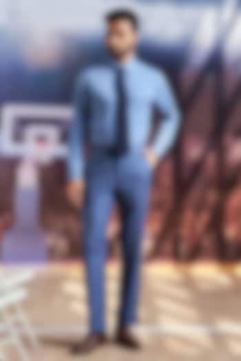 Blue Perennial Wool Pinstripe Trousers by Philocaly at Pernia's Pop Up Shop