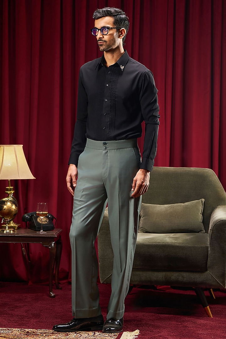 Teal Perennial Wool Trousers by Philocaly at Pernia's Pop Up Shop